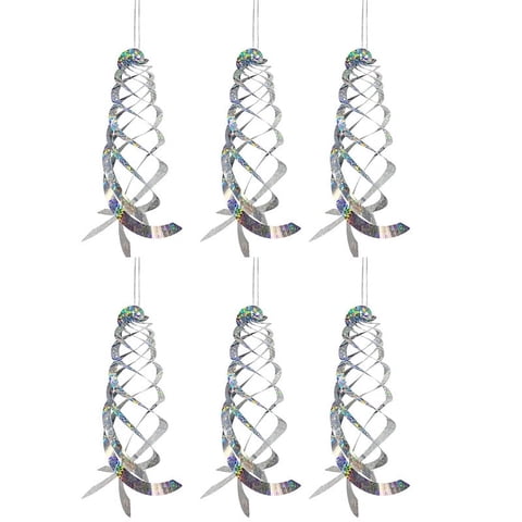 Paddsun Bird Repellent Spiral Reflectors, 6 Pack Silver Mylar Spinner, Hanging Reflective Bird Deterrent Device, Garden Decorative Scare Birds Away, Like Woodpeckers, Pigeons and Geese