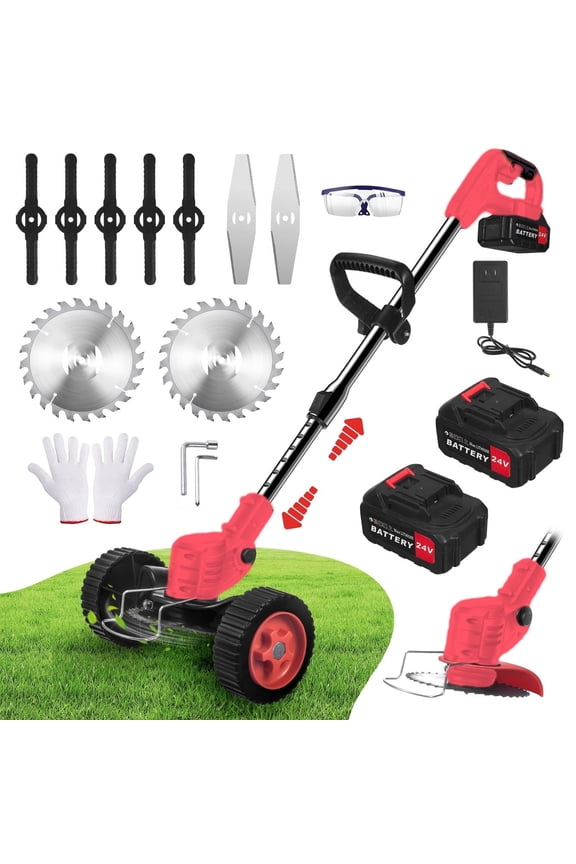 Electric Weed Wacker Battery Powered 24V 2000mAh, Weed Wacker Cordless Edger Trimmer Lawn Edger Grass Trimmer Height Adjustable Mini-Mower