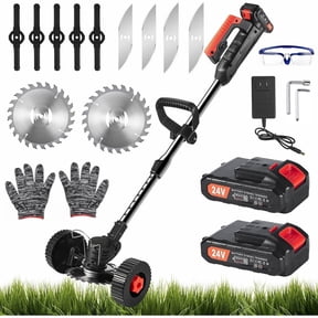 Paddsun Electric Weed Wacker, Battery Powered Cordless String Trimmer Edger with Wheels,Electric Weed Eater Cutter Lawn Mower Edger Tool,Adjustable Handle,3 Function Blades Cutter for Yard and Garden