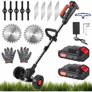 Paddsun Electric Weed Wacker, Battery Powered Cordless String Trimmer Edger with Wheels,Electric Weed Eater Cutter Lawn Mower Edger Tool,Adjustable Handle,3 Function Blades Cutter for Yard and Garden