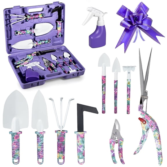 Paddsun Garden Tools Set, 10 Piece Heavy Duty Gardening Kit for Digging Plant Tool Pruning Gardening Tool and Supply