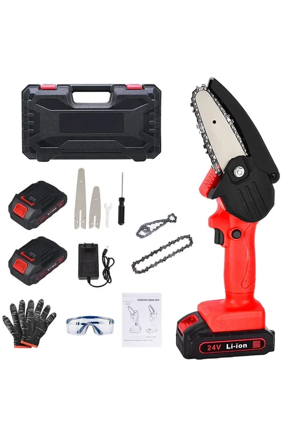 6" Mini Chainsaw Cordless, 24V Handheld Electric Chain Saw with 2 Battery for Tree Trimming