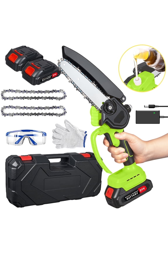 Mini Chainsaw Cordless, 6 Inch Electric Chainsaw with 2 Battery, Handheld Battery Powered Chain Saw Gardening Tools Saw for Wood Tree Cutting