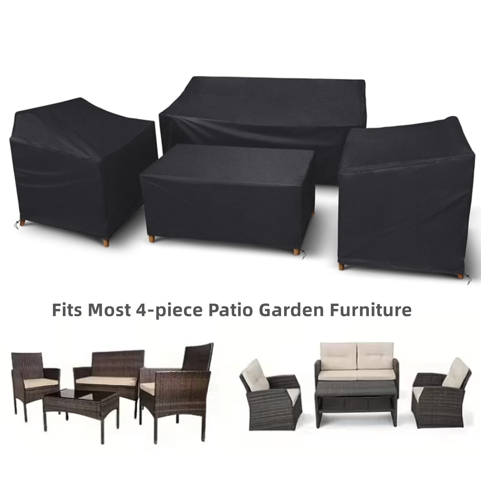 Paddsun Outdoor Furniture Cover, Waterproof 4 Piece Patio Furniture Set Cover Windproof for Outside Couch Lawn Chairs Coffee Table