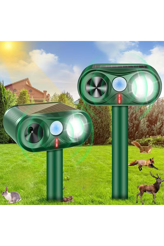 Solar Animal Repellent Outdoor, 2-Pack Motion Detector Strobe Light Pest Deterrent for Deer Squirrel Rabbit Skunk Garden Lawn Yard Protector