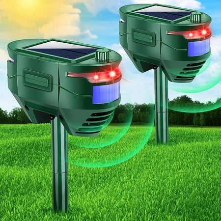Paddsun Solar Animal Repellent Outdoor,2 Pack Ultrasonic Animal Repeller with Motion Sensor & Flashing Light,Waterproof Animal Deterrent Keep Squirrel Deer Cat Dog Rabbit Skunk Raccoon(2Pack)