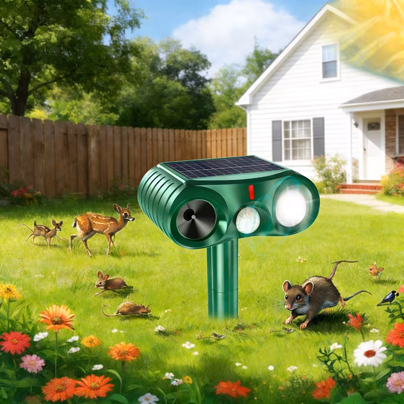 Paddsun Solar Animal Repellent Outdoor, Motion Detector Strobe Light Pest Deterrent for Deer Squirrel Rabbit Skunk Garden Lawn Yard Protector