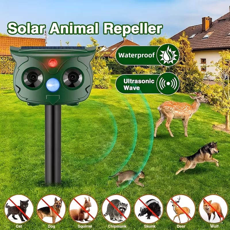Paddsun Solar Animal Repeller, Outdoor with Motion Sensor Ultrasonic Cat Deterrent & Deer Repeller for Yard and Garden, Weatherproof Pest Deterrent Device