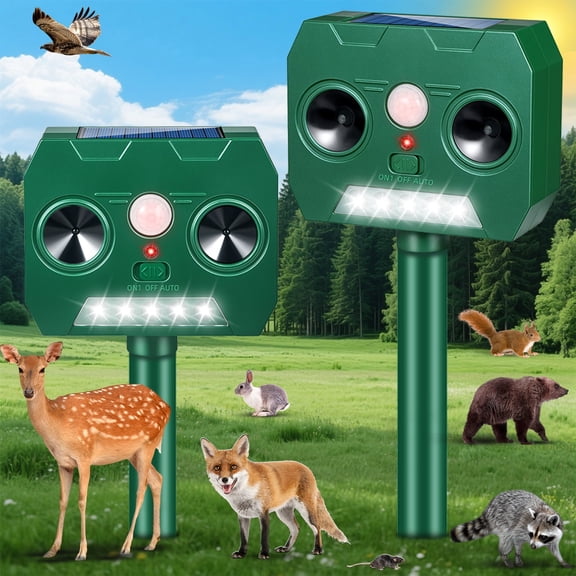 Paddsun Solar Animal Traps,2 Pack Ultrasonic Animal Traps Outdoor with Strobe Light & Motion Sensor Solar Deterrent Devices for Deer Cat Raccoon Squirrel Skunk Rabbit Traps for Yard Garden Farm
