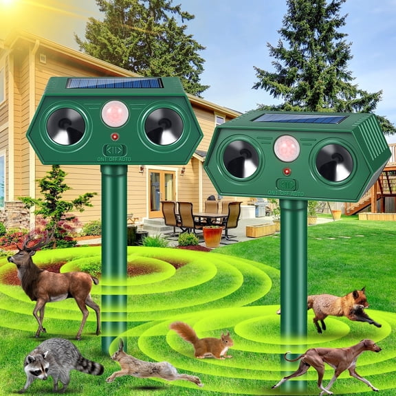 Paddsun Solar Animal Traps,2 Pack Ultrasonic Cat Traps Outdoor Waterproof Deer Deterrent for Bird Dog Skunk Squirrels Deterrent with Motion Detection Flash Lights for Outdoor Farm