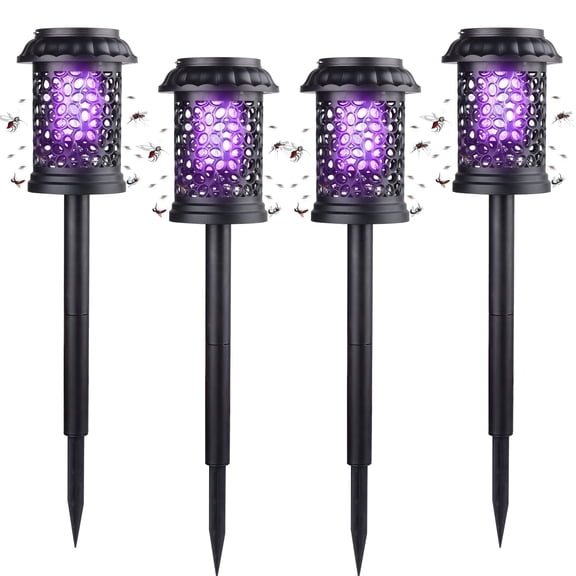Paddsun Solar Bug Zapper Outdoor,4 Pack Garden Mosquito Zapper IP44 Cordless Rechargeable Auto On/Off Flying Insect Killer Mosquito Lamp Catcher Decorative Light for Patio