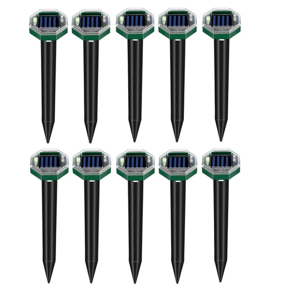 Paddsun Solar Mole Repellent Stakes, 10 Pack Ultrasonic Gopher Vole Snake Deterrent Spikes Waterproof Solar Powered Pest Repeller for Lawn Garden