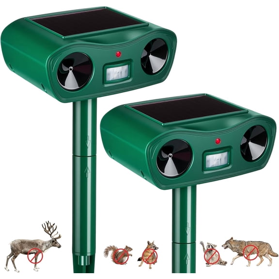 Paddsun Solar Ultrasonic Animal Repellent, 2-Pack Waterproof Outdoor Cat Deterrent & Deer Repeller with Motion Sensor and LED Flashing Lights for Garden Yard Lawn