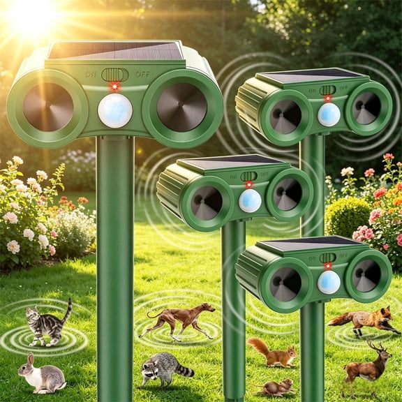 Paddsun Solar Ultrasonic Animal Repellent, 4Pack Outdoor Cat Deterrent Deer Repellent Devices Waterproof with Motion Sensor Repels Squirrel,Dog,Raccoon,Skunk,Rabbit Yard Garden