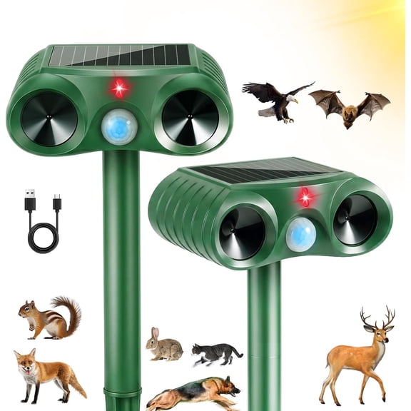 Paddsun Solar Ultrasonic Animal Repellent Outdoor 2-Pack - Motion Sensor Cat Deterrent & Deer Repeller Device for Garden, Yard, Lawn - Waterproof