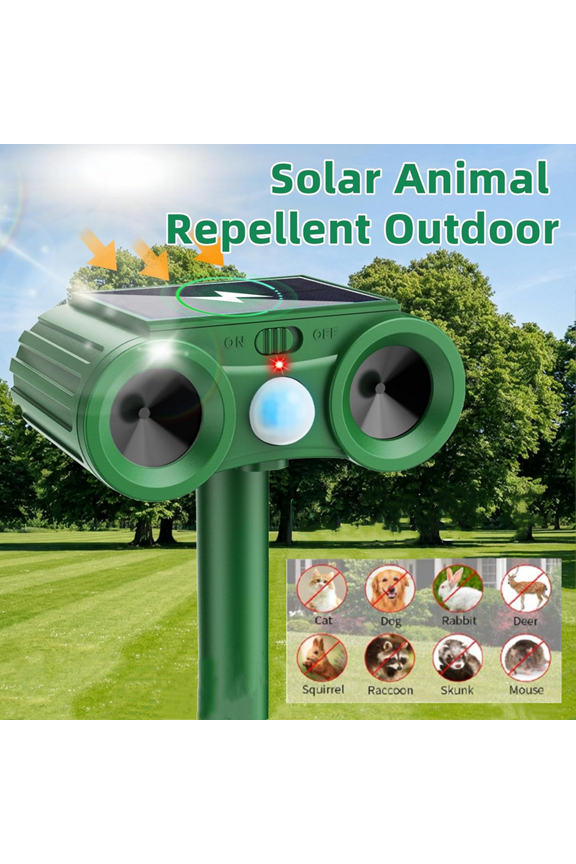 Solar Ultrasonic Animal Repellent, Outdoor Cat Deterrent Deer Repellent Devices Waterproof with Motion Sensor Repels Squirrel,Dog,Raccoon,Skunk,Rabbit Yard Garden