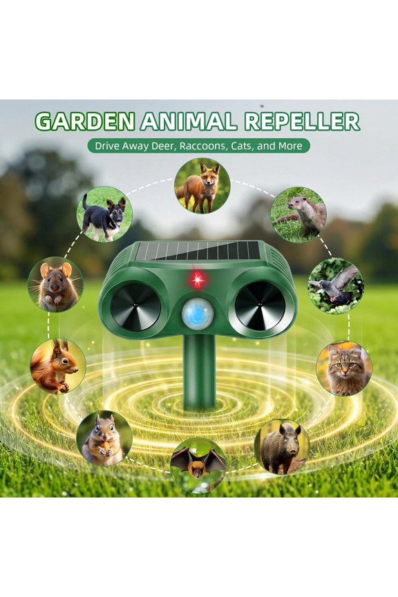 Solar Ultrasonic Animal Repellent Outdoor Motion Sensor Cat Deterrent & Deer Repeller Device for Garden, Yard, Lawn - Waterproof