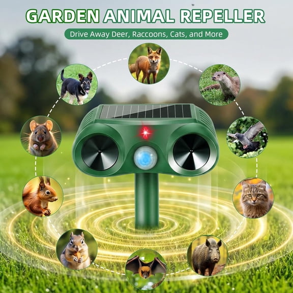 Paddsun Solar Ultrasonic Animal Repellent Outdoor Motion Sensor Cat Deterrent & Deer Repeller Device for Garden, Yard, Lawn - Waterproof