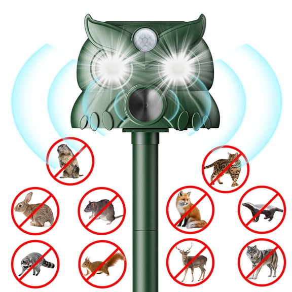 Paddsun Solar Ultrasonic Animal Traps Outdoor - Motion Activated Deterrent with Flashing LED Light - IP65 Waterproof Yard & Garden Protector for Deer Cat Racoon Squirrel Rodents Bird