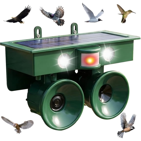 Paddsun Solar Ultrasonic Bird Repeller Outdoor, Waterproof Pigeon Deterrent and Woodpecker Repeller with Motion Sensor & LED Strobe Light, Animal Deterrent for Garden, Yard & Patio