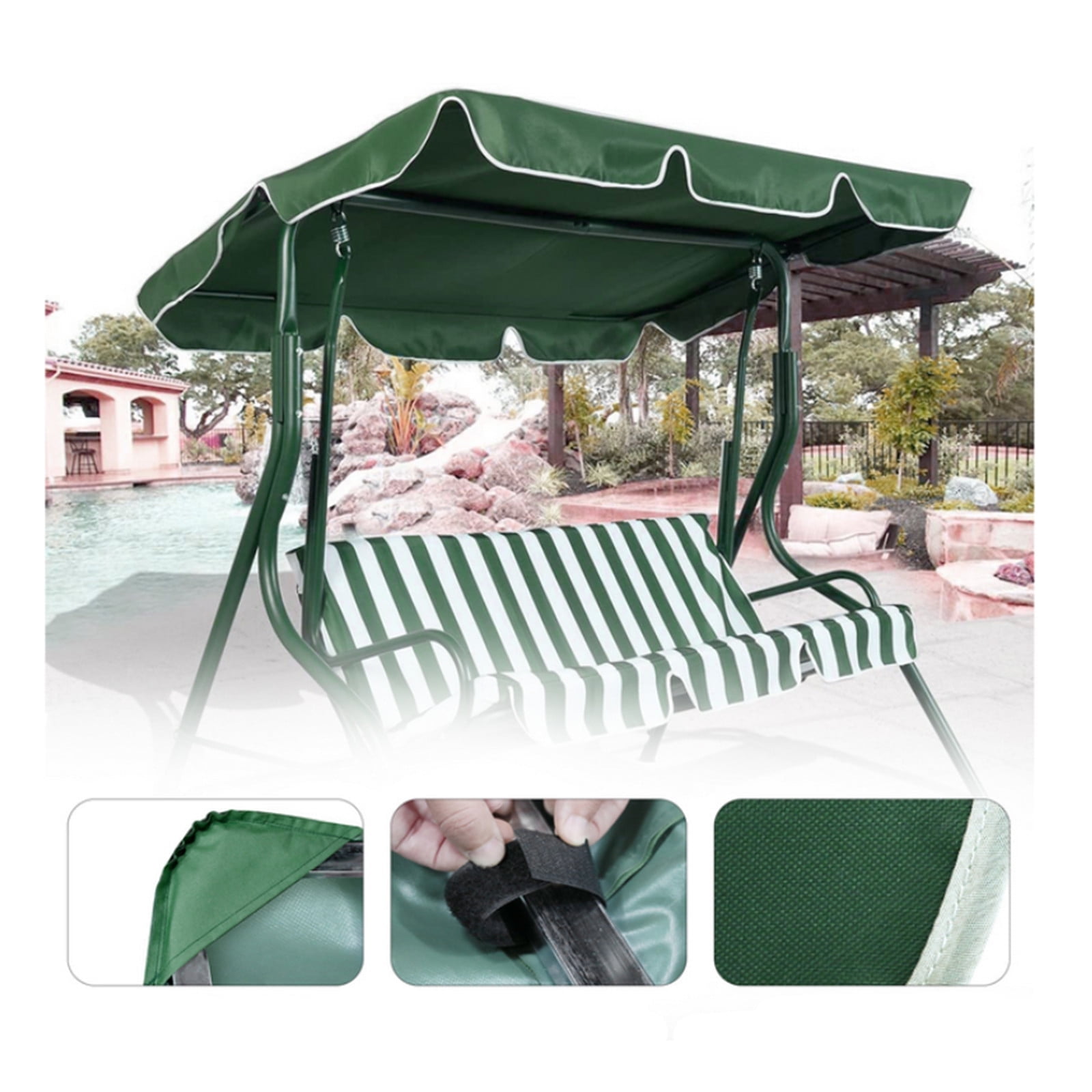 Paddsun Swing Chair Canopy Replacement, Outdoor 3 Seater Porch Swing Seat Canopy Cover Waterproof Windproof Anti-UV Garden Hammock Top Cover Garden Furniture Covers