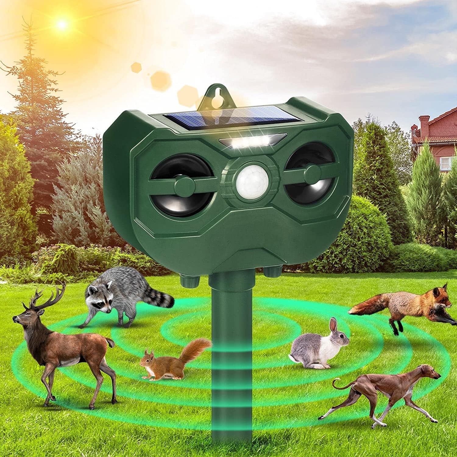 Paddsun Ultrasonic Animal Repellent Outdoor, Solar Animal Repeller with Motion Sensor Flashing Light Waterproof Animal Deterrent Devices for Deer Raccoon Cat Squirrel Skunk Dog Rabbit Coyote