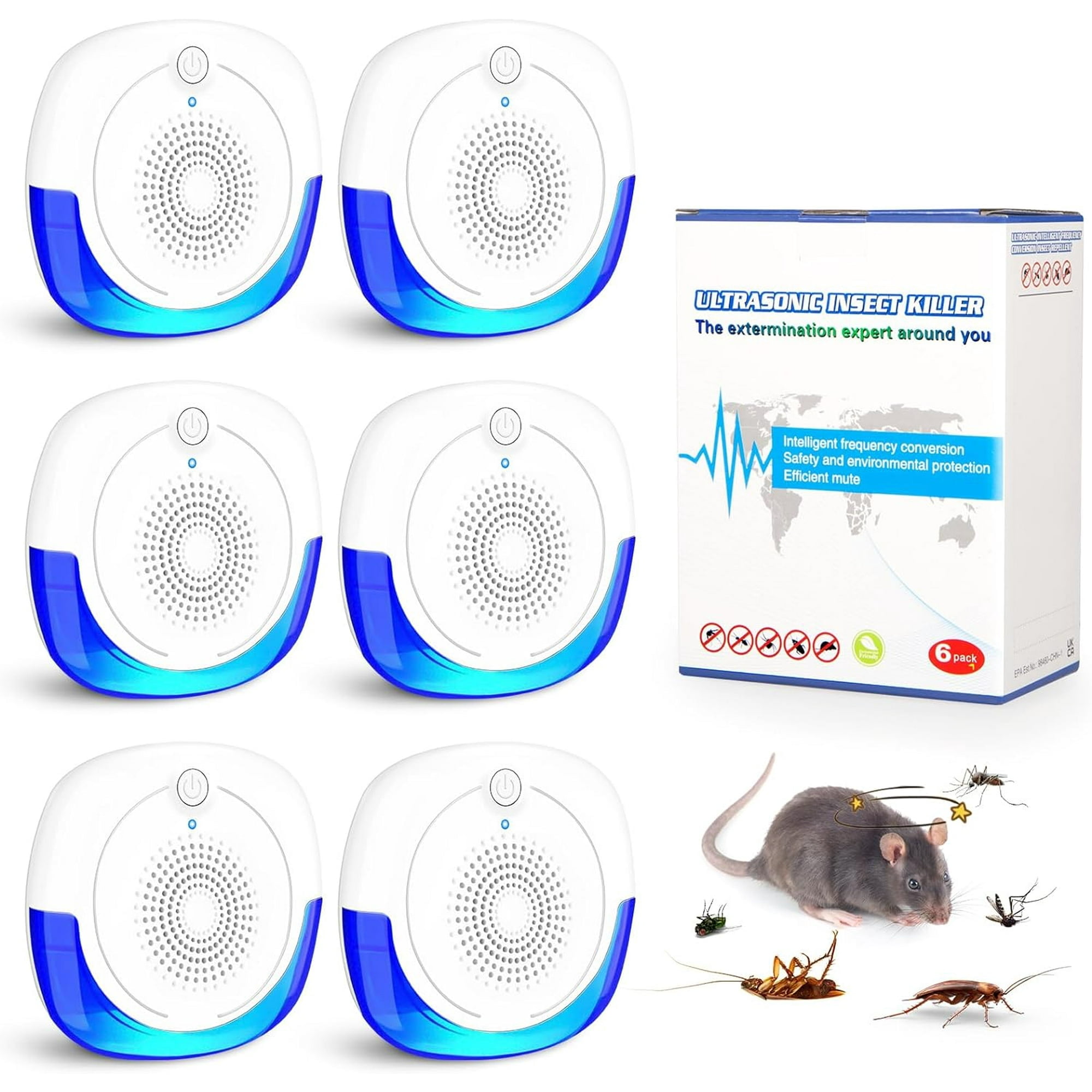 Paddsun Ultrasonic Pest Repeller 6 Packs, Indoor Pest Control, Ultrasonic Pest Repellent, Indoor Pest Control