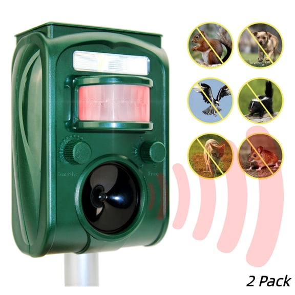 Paddsun Ultrasonic Solar Animal Traps -2Pack Cat Traps Outdoor Motion Activated with LED Flashing Light Waterproof Squirrel Raccoon Skunk Fox Deer Traps Device for Lawn and Garden