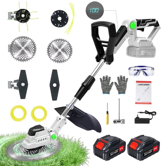 Paddsun Weed Eater, 21V 9 inch Blades Electric Cordless Weed Wacker Brushless Motor String Trimmer Lawn Tool Cordless Cutter Mower