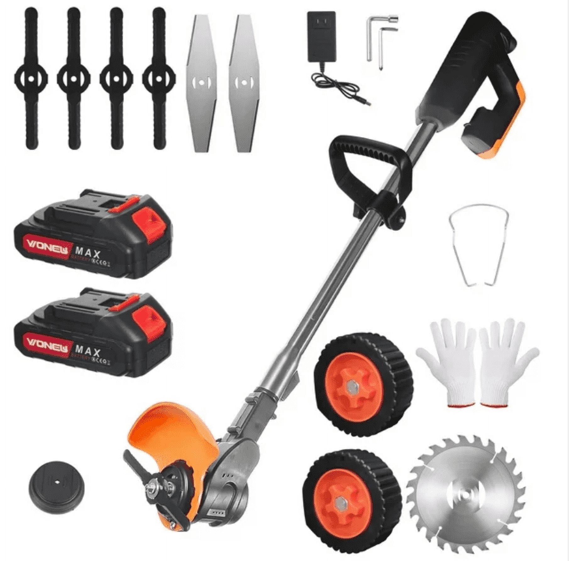 Paddsun Weed Wacker Grass Trimmer, 24V Cordless Weedeater Lightweight Electric Brush Cutter with 2 Batteries and Charger