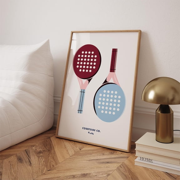 Padel Gift, Paddle Racket Print, Blue Burgundy Wall Art, Sports Print Home Decor #762, Unframed Poster Size 12x18