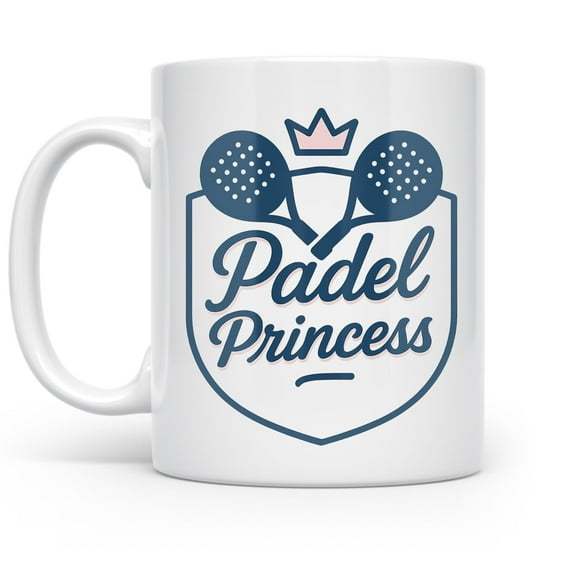 Padel Princess 11 oz Coffee Mug - Pastel Crown Racket Design White Ceramic Gift