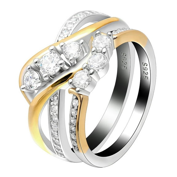 Paden Wedding Ring Set for Women 3 Stone Engagement Bridal Band Sterling Silver Ginger Lyne