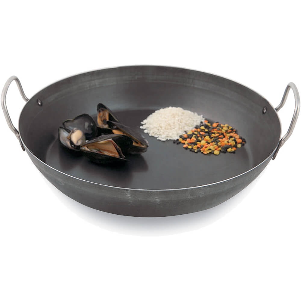 Paderno World Cuisine Carbon Steel Black Steel Paella Pan, 11