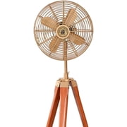 Padestal Fan Electric Corded Handmade Brass Antique Vintage Style Pedestal Fan with Wooden Adjustable Tripod Stand Retro Design, Unique Collectible, Functional Home Decor Vintage Reproduction