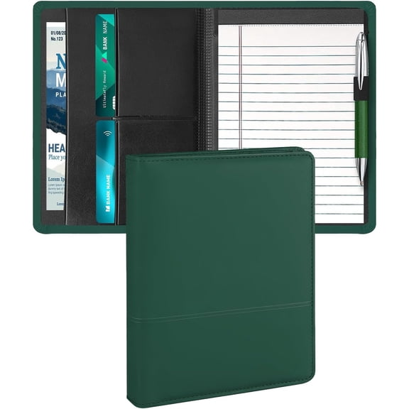 Padfolio Binder A5 Document Organizer with Refillable Lined Notepad, Junior Size Folder Portfolio for Men Women,Dark Green.