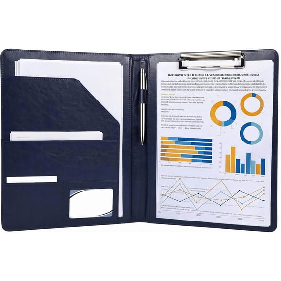Padfolio Portfolio Binder, Faux Leather Folder, Resume Interview Legal Document Organizer, Letter Sized Writing Pad w/Business Card Holder, A4 Professional Folio for Office Conference (Blue)