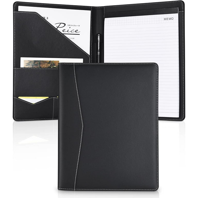 Padfolio Portfolio Leather Binder, Interview Legal Document Organizer,  Business Card Holder Included Letter Sized Writing Pad [Piano Noir Faux  Leather Matte Finish] 