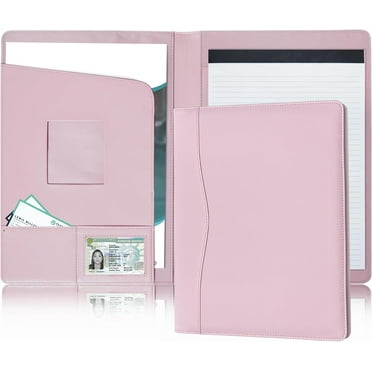 Padfolio Portfolio Organizer Legal Pad Holder Padfolio Folder Leather Portfolio Storage Clipboard Notepad with Cover for Letter Size A4 Writing Pad for Business and School Office (Pink)