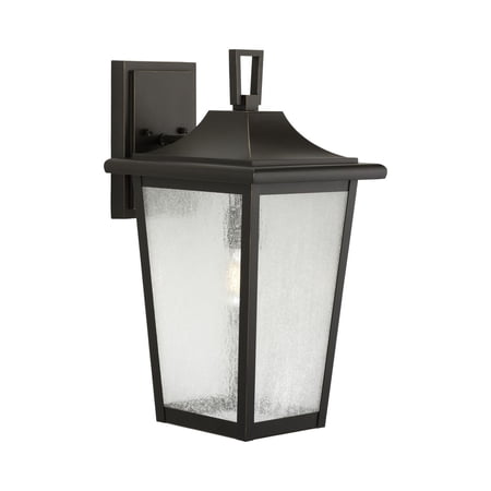 Padgett Collection One-Light Transitional Antique Bronze Clear Seeded Glass Outdoor Wall Lantern