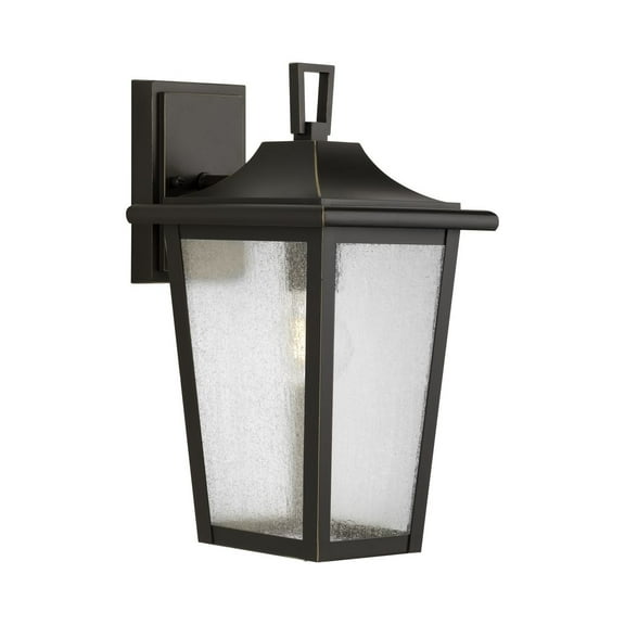 Padgett Collection One-Light Transitional Antique Bronze Clear Seeded Glass Outdoor Wall Lantern