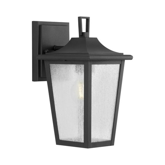 Padgett Collection One-Light Transitional Textured Black Clear Seeded Glass Outdoor Wall Lantern