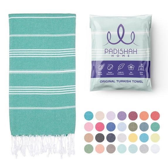 PadishahHome Turkish Beach Towel Oversized 38x71 | 100% Turkish Cotton Sand Free Quick Dry Towel Extra Large Turkish Towel Light Travel Towel for Adults Beach Gifts Beach Essentials - Green