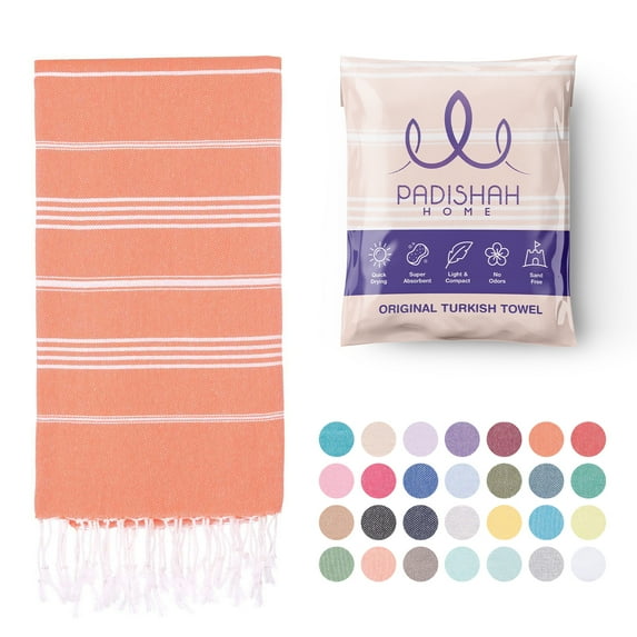 PadishahHome Turkish Beach Towel Oversized 38x71 | 100% Turkish Cotton Sand Free Quick Dry Towel Extra Large Turkish Towel Light Travel Towel for Adults Beach Gifts Beach Essentials - Orange