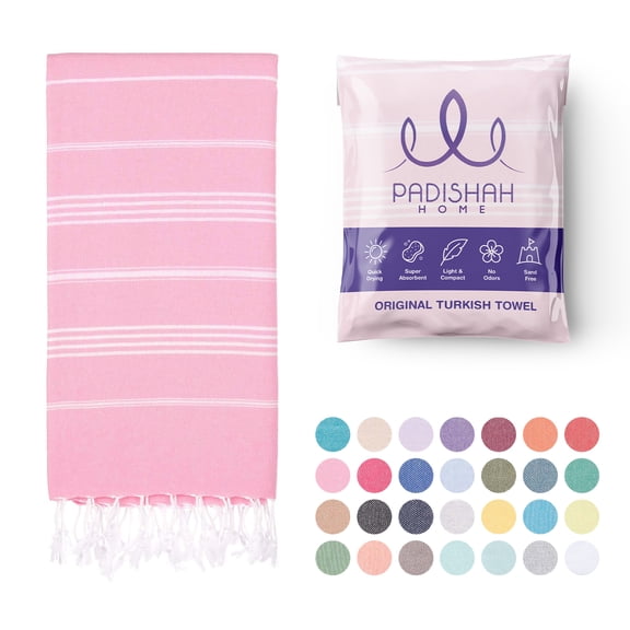 PadishahHome Turkish Beach Towel Oversized 38x71 | 100% Turkish Cotton Sand Free Quick Dry Towel Extra Large Turkish Towel Light Travel Towel for Adults Beach Gifts Beach Essentials - Pink