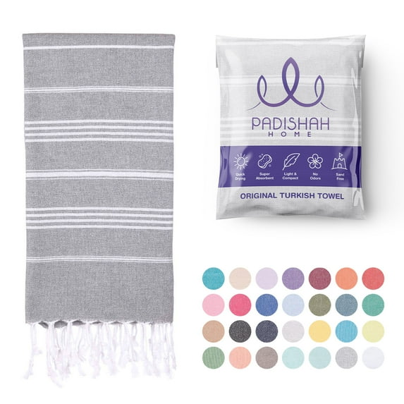 PadishahHome Turkish Beach Towel Oversized 38x71 | 100% Turkish Cotton Sand Free Quick Dry Towel Extra Large Turkish Towel Light Travel Towel for Adults Beach Gifts Beach Essentials - Gray