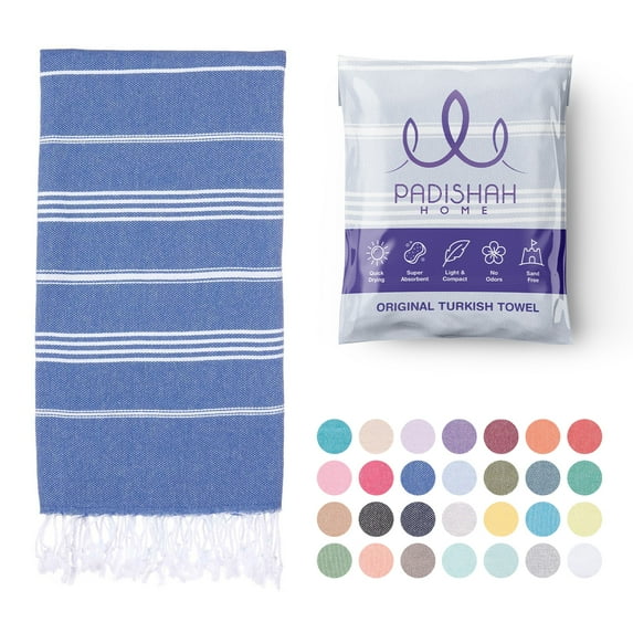 PadishahHome Turkish Beach Towel Oversized 38x71 | 100% Turkish Cotton Sand Free Quick Dry Towel Extra Large Turkish Towel Light Travel Towel for Adults Beach Gifts Beach Essentials - Blue