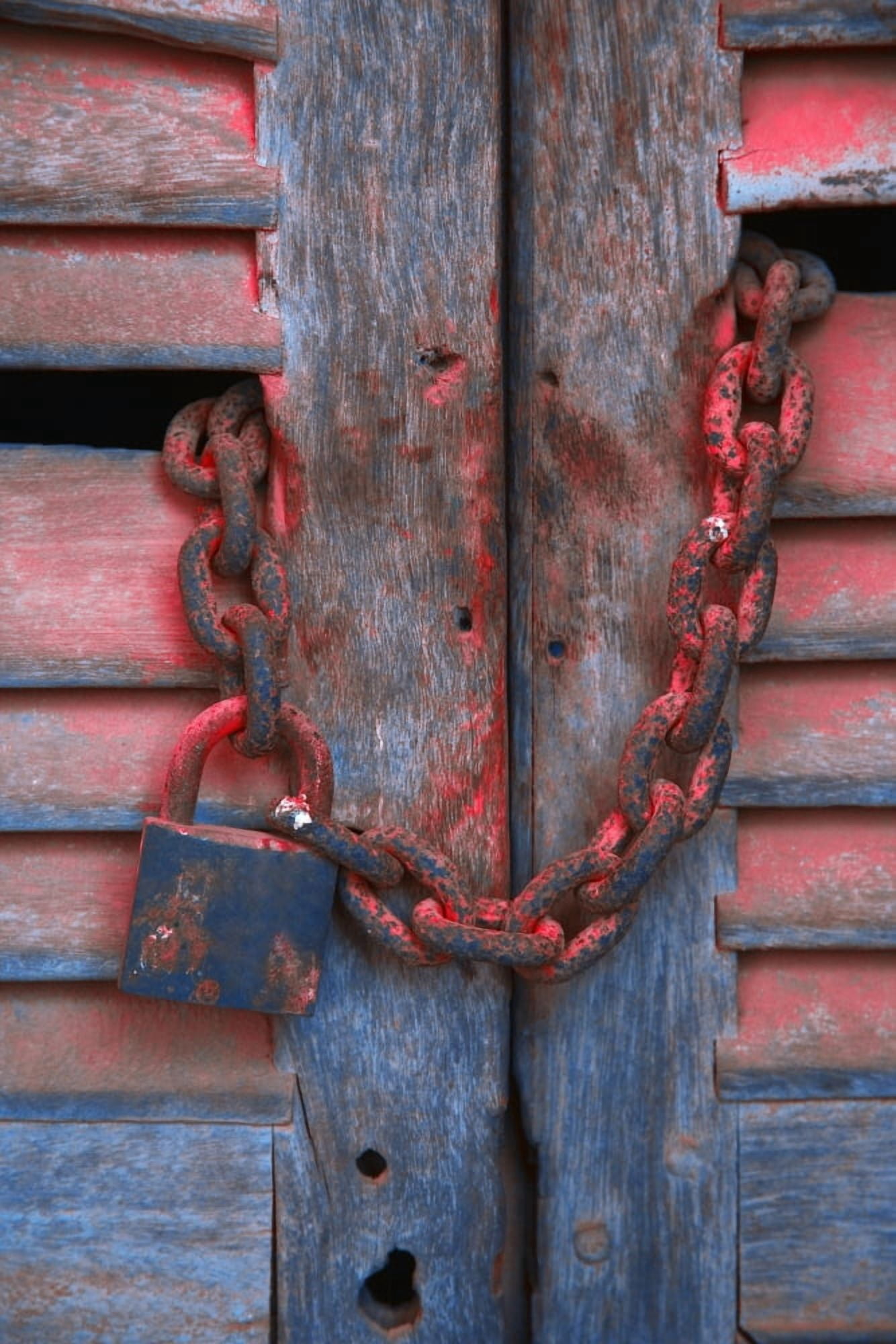 Padlock And Chain On Wooden Door Canvas Art - Carson Ganci Design Pics (22 x 34)