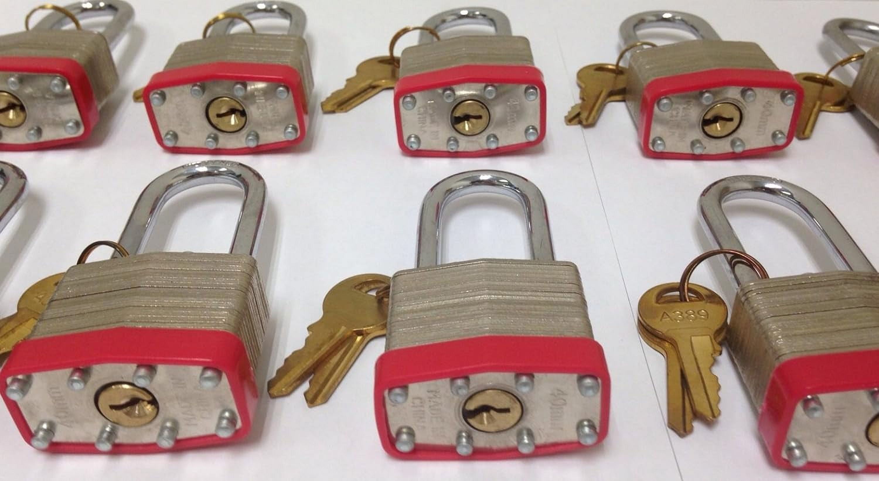 Padlock Box of 10!!! Long Shackle (1 7/8") Laminated Steel Keyed Alike