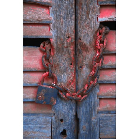 Padlock & Chain On Wooden Door Poster Print by Carson Ganci - 11 x 17